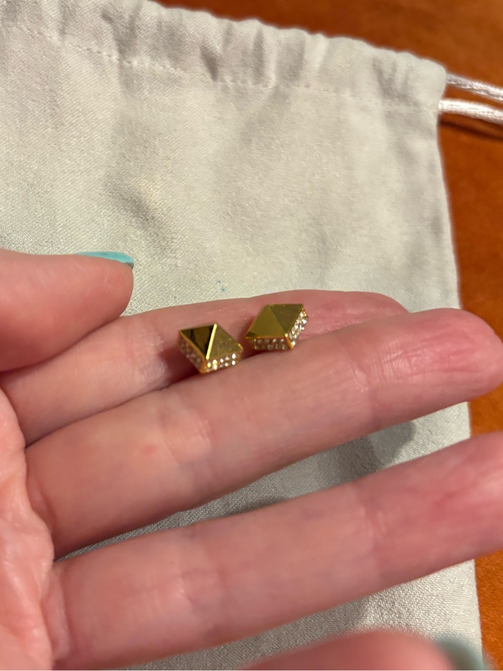 Pyramid Stud Gold Tone Earrings - Picture 3 of 4